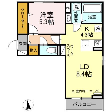D-ROOM成田町(1LDK/2階)の間取り写真