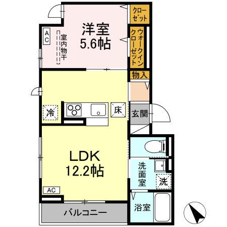 DーROOM連坊(1LDK/1階)の間取り写真