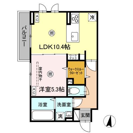 D-ROOM柏木二丁目(1LDK/2階)の間取り写真