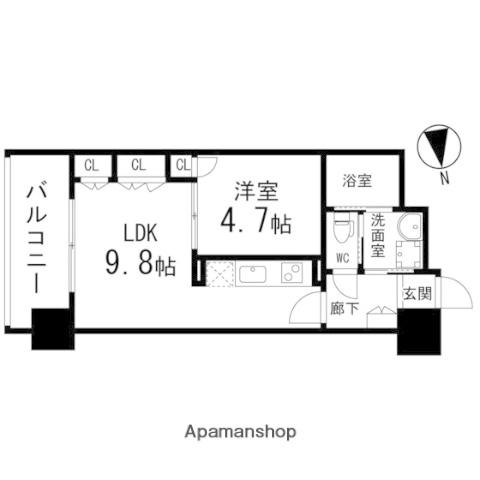 ディークレスト太子堂駅前イースト(1LDK/9階)の間取り写真