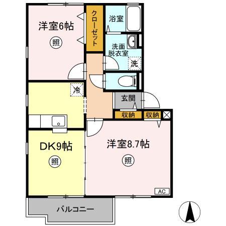 パークアベニューⅠ・Ⅱ番館(2DK/2階)の間取り写真