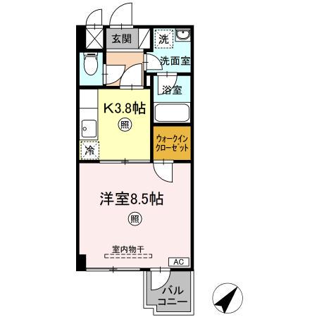 ルミエール中ノ坂(1K/2階)の間取り写真