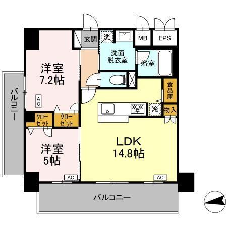 IS二十人町(2LDK/5階)の間取り写真