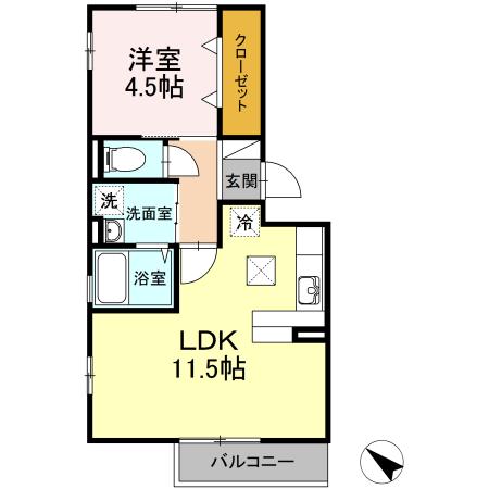 ロータス越路(1LDK/1階)の間取り写真