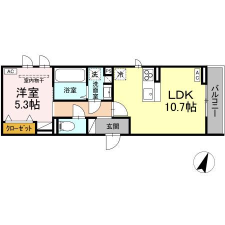 セレスティア大和町(1LDK/2階)の間取り写真