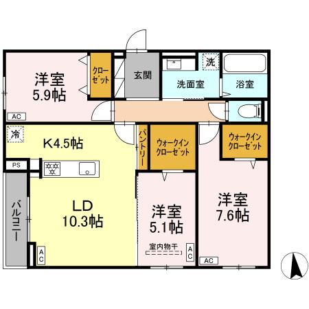 CLASSEUM仙台小田原 I(3LDK/3階)の間取り写真