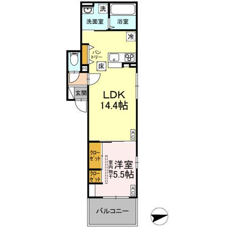 アリビオ(1LDK/1階)の間取り写真