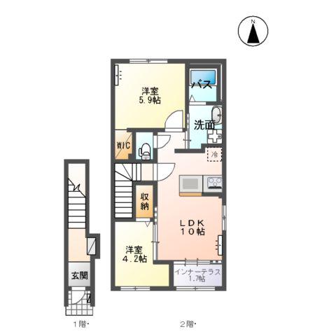 イリアス(2LDK/2階)の間取り写真
