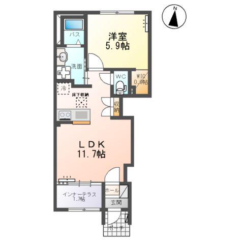 グランディールヒルズ(1LDK/1階)の間取り写真