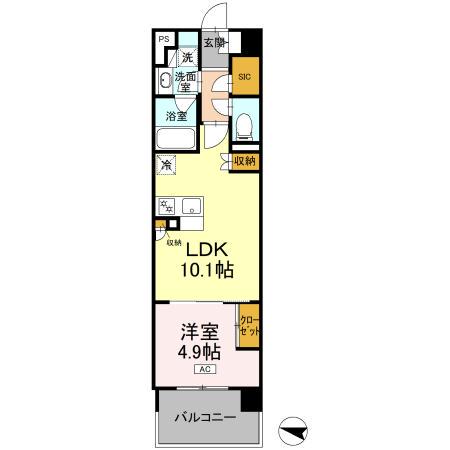 ロイヤルパークス仙台青葉通(1LDK/15階)の間取り写真