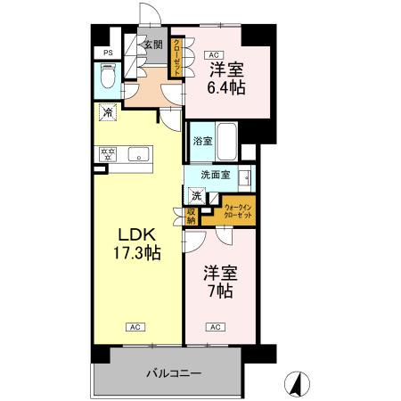 ロイヤルパークス仙台青葉通(2LDK/9階)の間取り写真