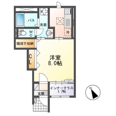 アーバンスカイM(1K/1階)の間取り写真