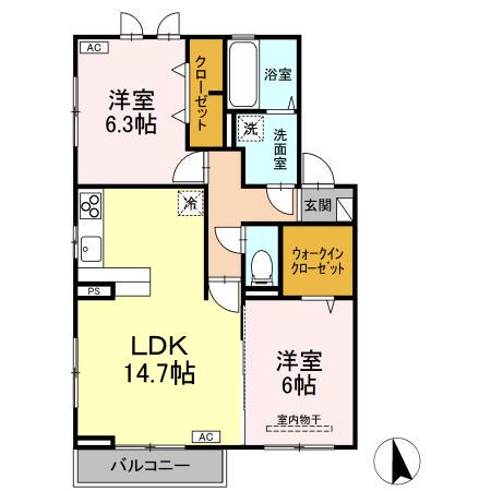 フランメゾン(2LDK/2階)の間取り写真