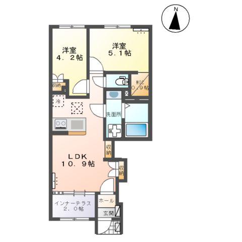 多賀城市新田アパート(2LDK/1階)の間取り写真