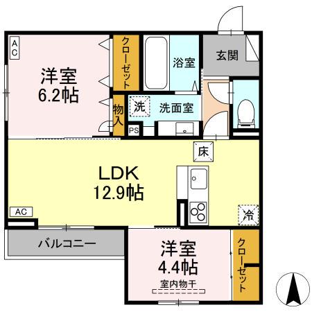 D-ROOM七曲I(2LDK/1階)の間取り写真