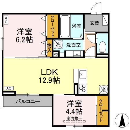 D-ROOM七曲I(2LDK/3階)の間取り写真