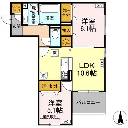 D-ROOM七曲II(2LDK/1階)の間取り写真