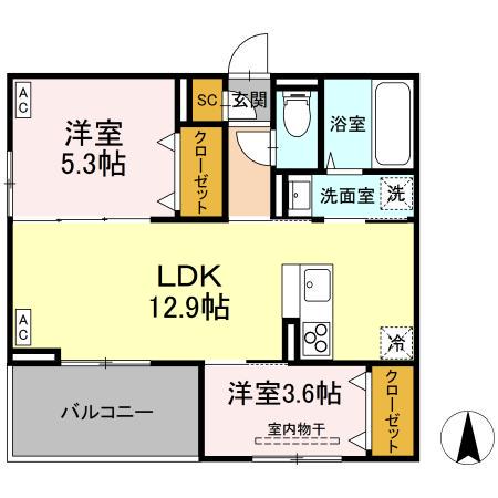 D-ROOM七曲II(2LDK/2階)の間取り写真