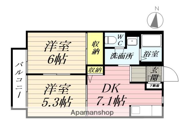レグルス北仙台(2DK/2階)の間取り写真