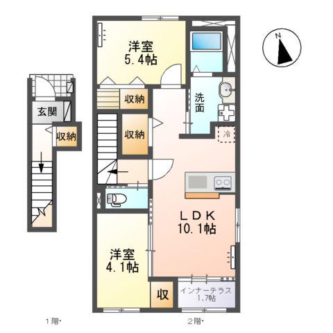 コンフォースN(2LDK/2階)の間取り写真