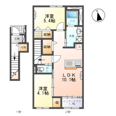 コンフォースN(2LDK/2階)の間取り写真