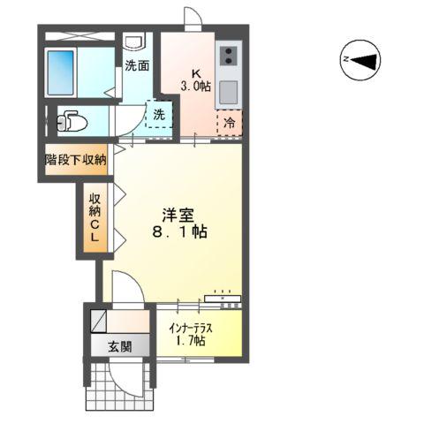 エスポワール六丁の目(1K/1階)の間取り写真