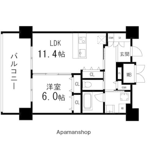 GRANDIA卸町(1LDK/13階)の間取り写真