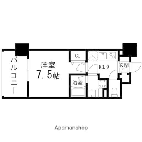 GRANDIA卸町(1K/2階)の間取り写真
