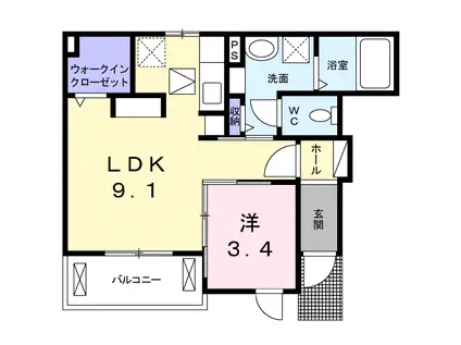 カーサピアッツァⅢ(1LDK/1階)の間取り写真