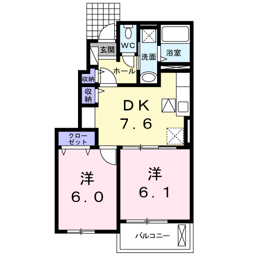 ベルフィミーモ栗原Ⅱ(2DK/1階)の間取り写真