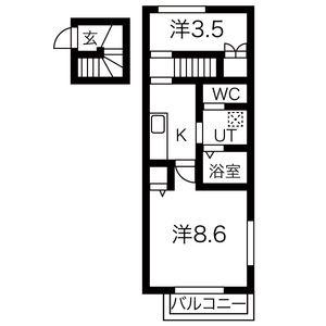 SACRALE西古川(1K/2階)の間取り写真
