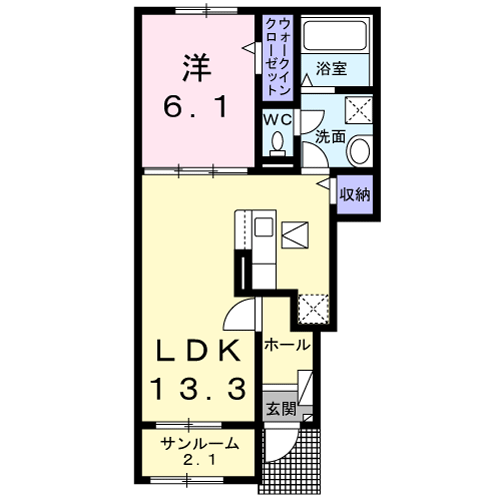 レジデンス美里Ⅱ(1LDK/1階)の間取り写真