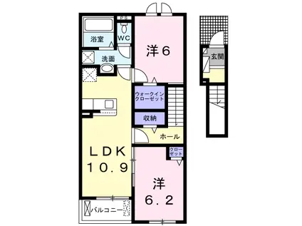 東北本線 小牛田駅 徒歩20分 2階建 築1年(2LDK/2階)の間取り写真