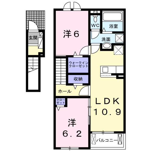 東北本線 小牛田駅 徒歩20分 2階建 築1年(2LDK/2階)の間取り写真