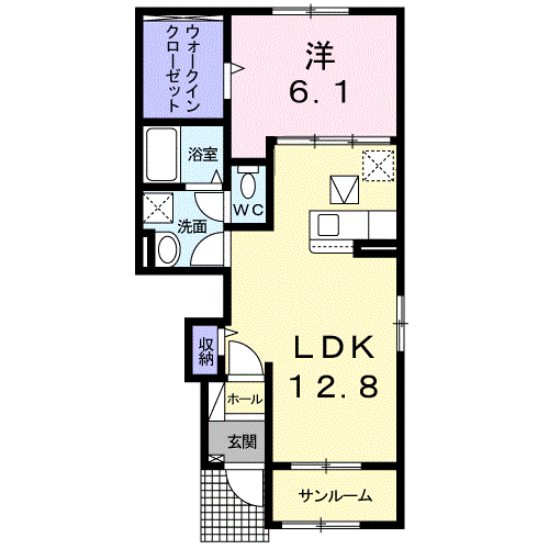 ドリームワークス 九番館(1LDK/1階)の間取り写真