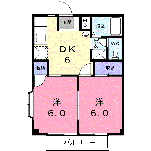 エルディム藤浪Ⅱ(2DK/2階)の間取り写真