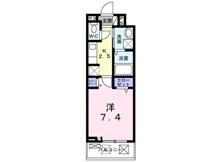ドミール南仙台Ⅱ(1K/2階)の間取り写真
