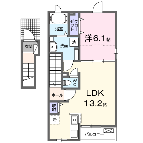 松ケ丘4丁目アパート(1LDK/2階)の間取り写真
