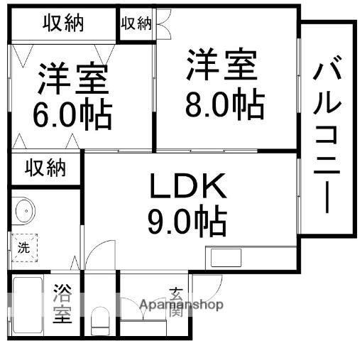 シンセイC棟(2LDK/1階)の間取り写真