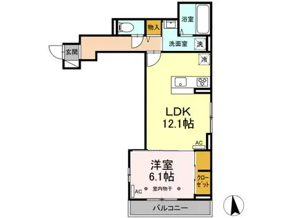 D-ROOM CINNAMON(1LDK/3階)の間取り写真