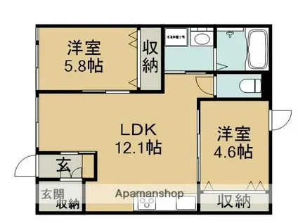 コートハウス錦町(2LDK/1階)の間取り写真