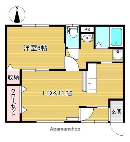 石巻線 渡波駅 徒歩11分 2階建 築24年(1LDK/1階)の間取り写真