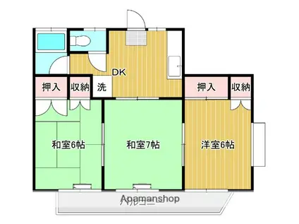 石巻線 万石浦駅 徒歩3分 2階建 築31年(3DK/2階)の間取り写真
