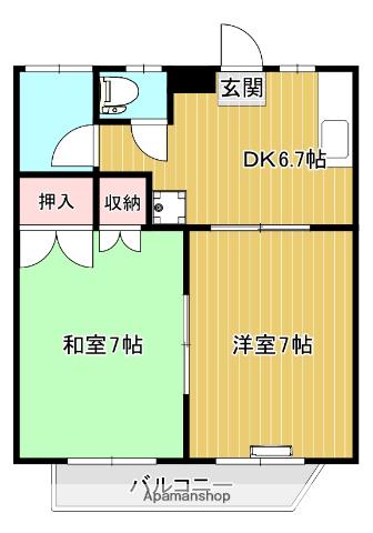 石巻線 万石浦駅 徒歩3分 2階建 築32年(2DK/1階)の間取り写真
