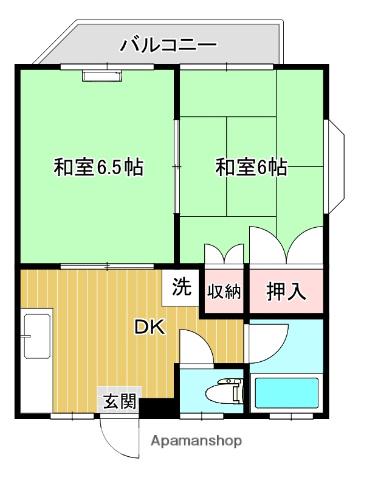 石巻線 万石浦駅 徒歩3分 2階建 築32年(2DK/2階)の間取り写真