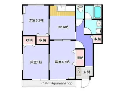 仙石線 陸前赤井駅 徒歩31分 2階建 築22年(3DK/1階)の間取り写真