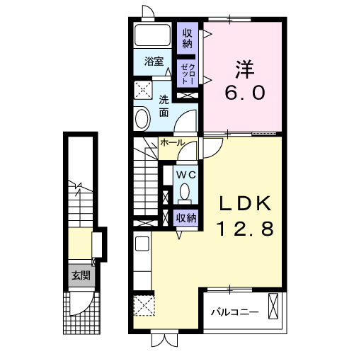 SUNNYWELL大街道西(1LDK/2階)の間取り写真