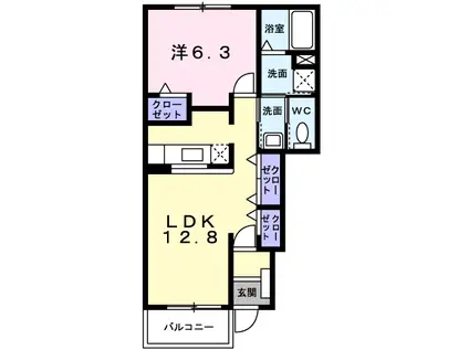 ガーネット(1LDK/1階)の間取り写真