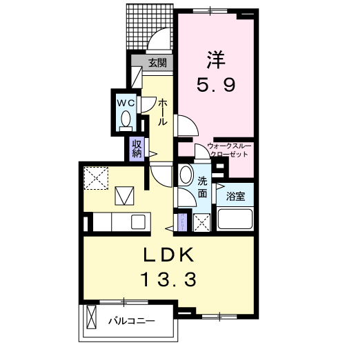 カーサピアッツァⅡ(1LDK/1階)の間取り写真