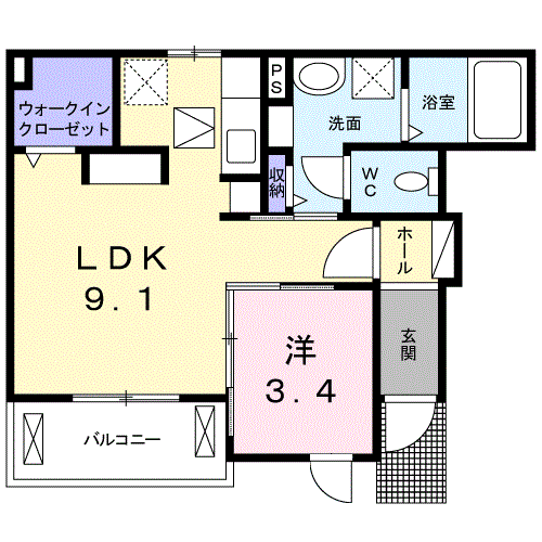 カーサピアッツァⅢ(1LDK/1階)の間取り写真